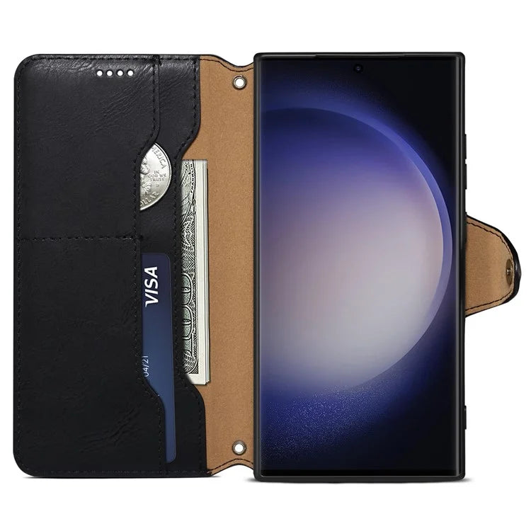 DENIOR For Samsung Galaxy S24 Ultra Case Cowhide Texture Leather Wallet Cover