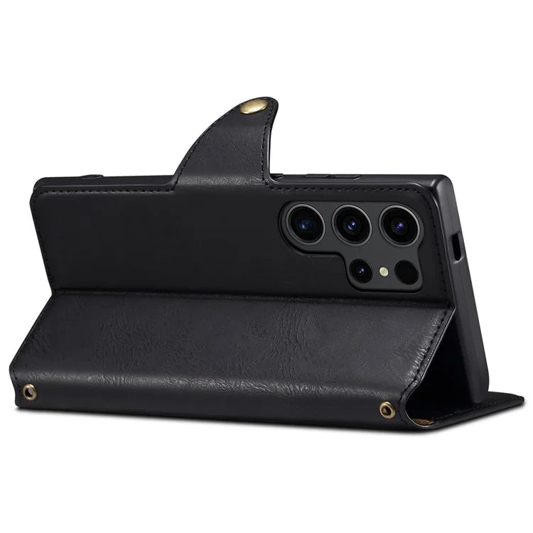 DENIOR For Samsung Galaxy S24 Ultra Case Cowhide Texture Leather Wallet Cover