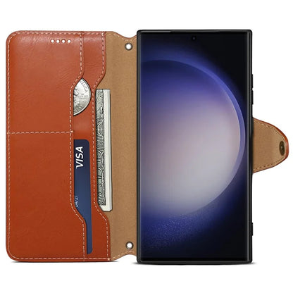 DENIOR For Samsung Galaxy S24 Ultra Case Cowhide Texture Leather Wallet Cover