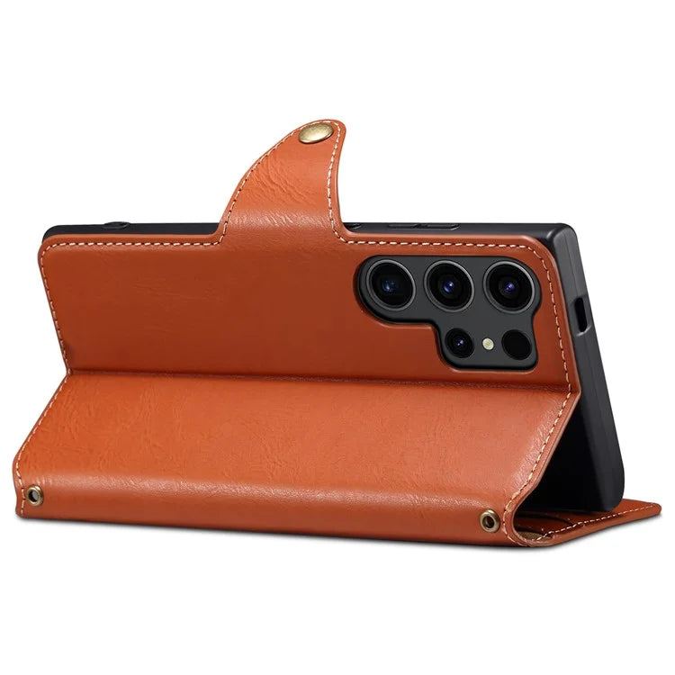 DENIOR For Samsung Galaxy S24 Ultra Case Cowhide Texture Leather Wallet Cover