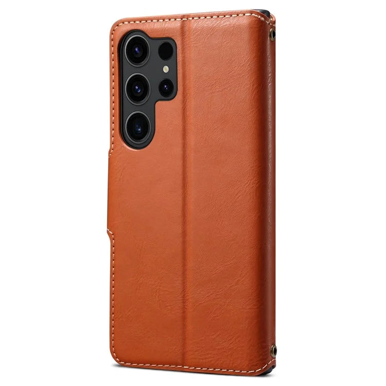 DENIOR For Samsung Galaxy S24 Ultra Case Cowhide Texture Leather Wallet Cover