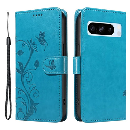 For Google Pixel 8 Pro Case PU Leather Card Slots Phone Protector with Butterfly Flower Pattern
