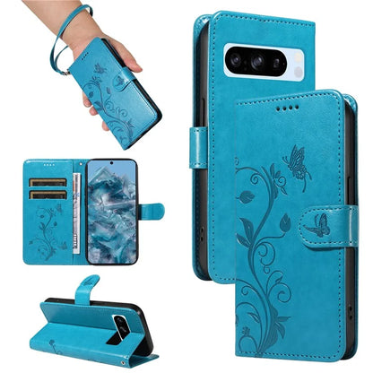 For Google Pixel 8 Pro Case PU Leather Card Slots Phone Protector with Butterfly Flower Pattern