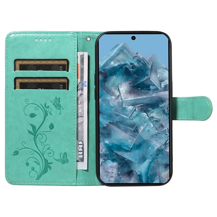For Google Pixel 8 Pro Case PU Leather Card Slots Phone Protector with Butterfly Flower Pattern