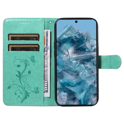 For Google Pixel 8 Pro Case PU Leather Card Slots Phone Protector with Butterfly Flower Pattern