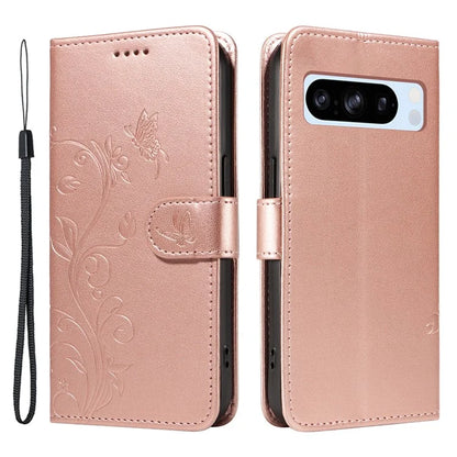 For Google Pixel 8 Pro Case PU Leather Card Slots Phone Protector with Butterfly Flower Pattern