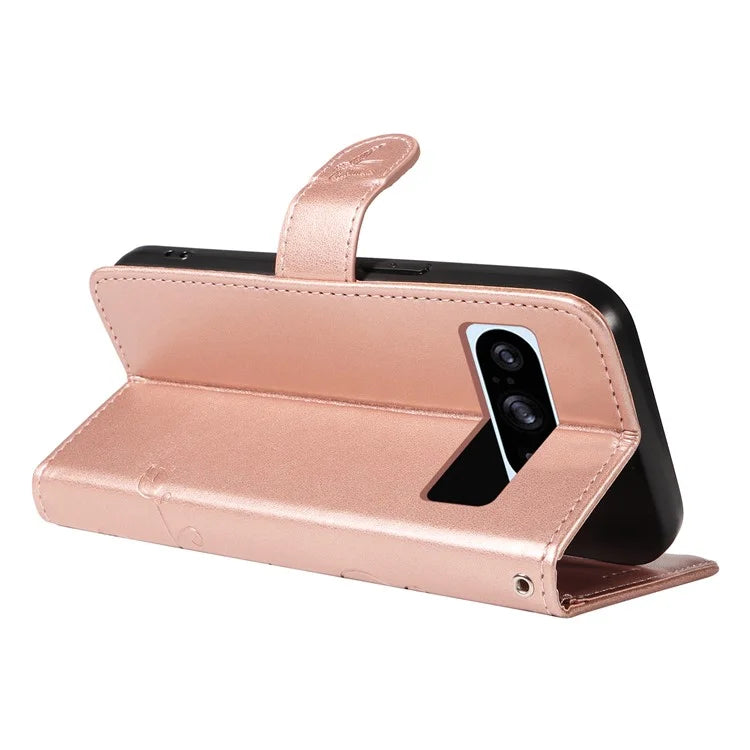 For Google Pixel 8 Pro Case PU Leather Card Slots Phone Protector with Butterfly Flower Pattern