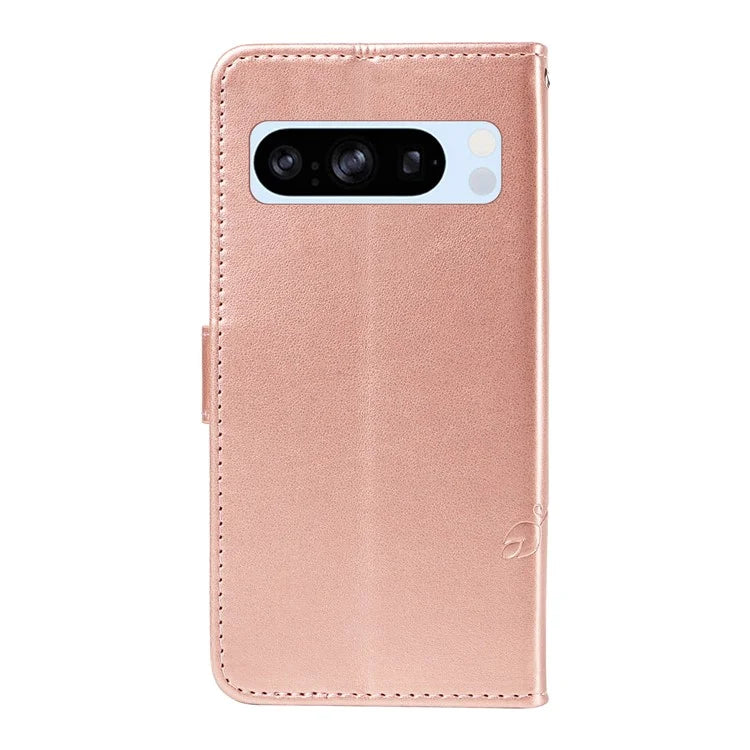 For Google Pixel 8 Pro Case PU Leather Card Slots Phone Protector with Butterfly Flower Pattern