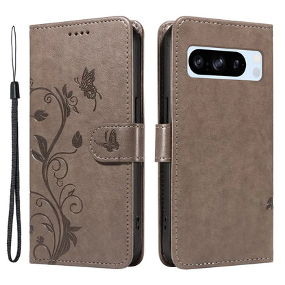 For Google Pixel 8 Pro Case PU Leather Card Slots Phone Protector with Butterfly Flower Pattern