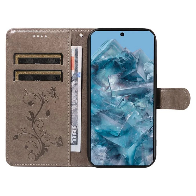 For Google Pixel 8 Pro Case PU Leather Card Slots Phone Protector with Butterfly Flower Pattern