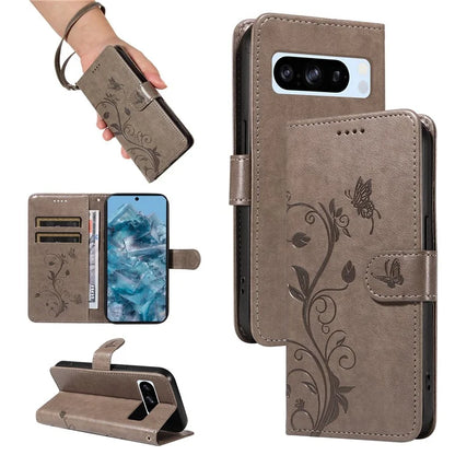 For Google Pixel 8 Pro Case PU Leather Card Slots Phone Protector with Butterfly Flower Pattern