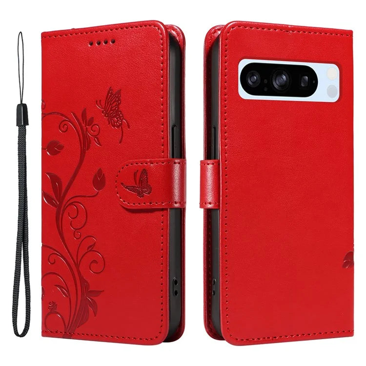 For Google Pixel 8 Pro Case PU Leather Card Slots Phone Protector with Butterfly Flower Pattern