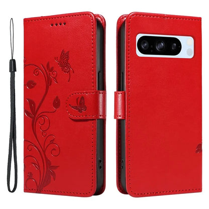 For Google Pixel 8 Pro Case PU Leather Card Slots Phone Protector with Butterfly Flower Pattern
