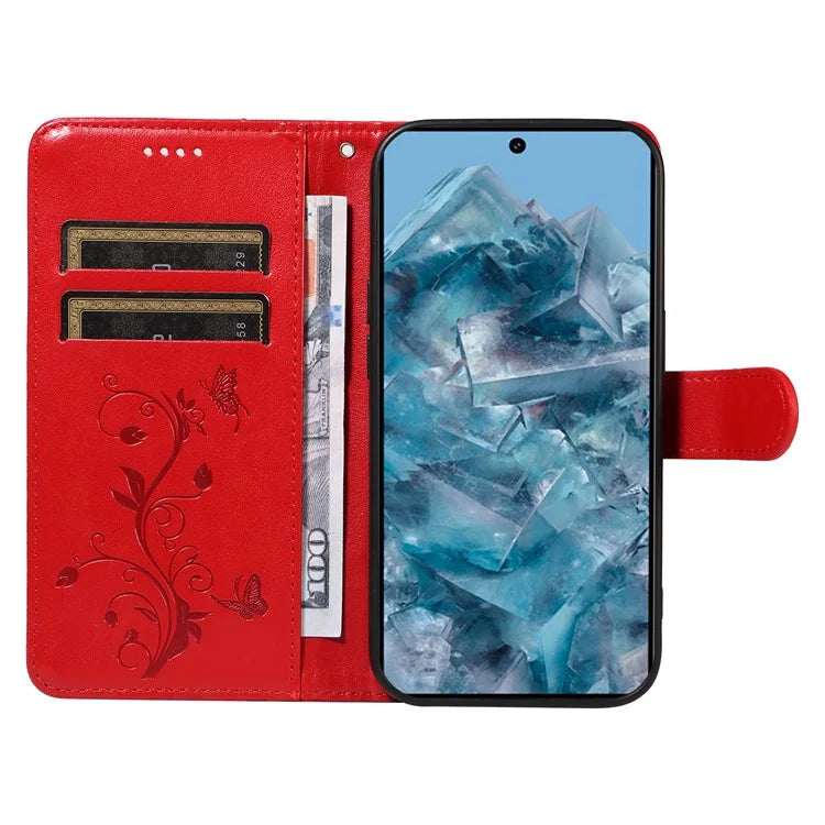 For Google Pixel 8 Pro Case PU Leather Card Slots Phone Protector with Butterfly Flower Pattern