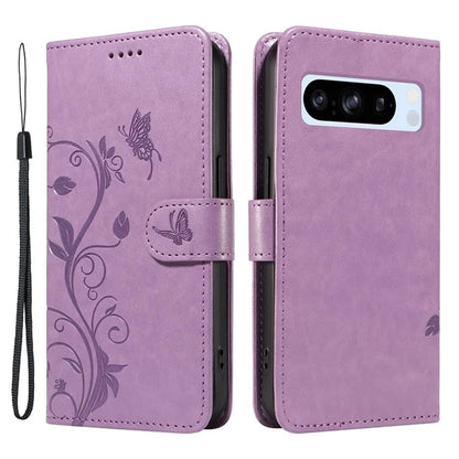 For Google Pixel 8 Pro Case PU Leather Card Slots Phone Protector with Butterfly Flower Pattern