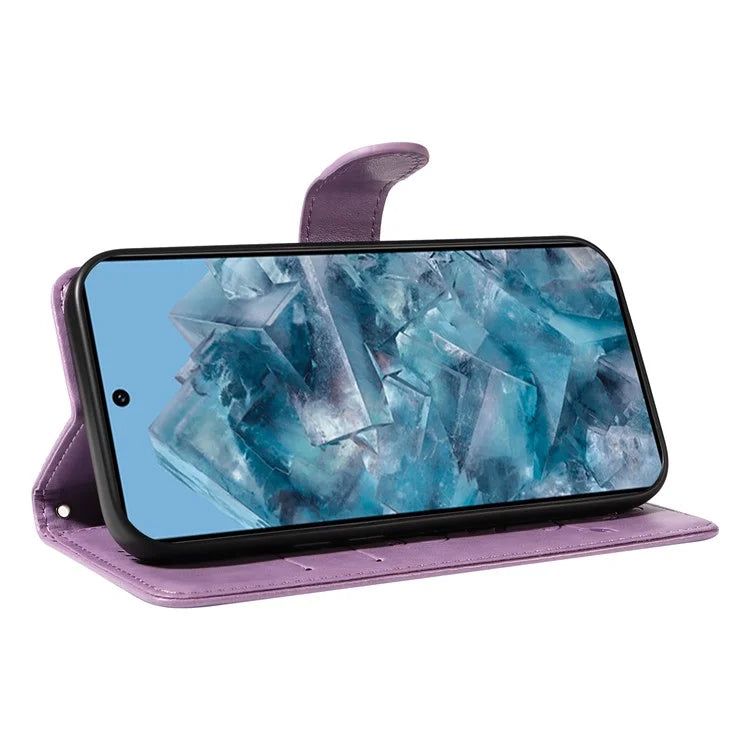 For Google Pixel 8 Pro Case PU Leather Card Slots Phone Protector with Butterfly Flower Pattern