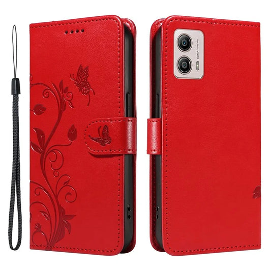 For Motorola Moto G13 4G / G23 4G / G53 5G Wallet Case Imprinted Butterfly Flower PU Leather Phone Cover