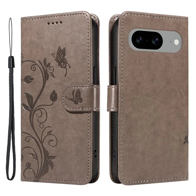 For Google Pixel 8 Leather Case Stand Card Slots Wrist Strap Phone Cover