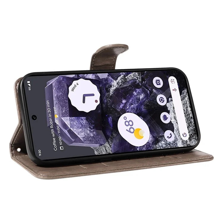 For Google Pixel 8 Leather Case Stand Card Slots Wrist Strap Phone Cover