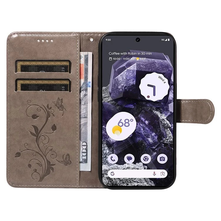 For Google Pixel 8 Leather Case Stand Card Slots Wrist Strap Phone Cover