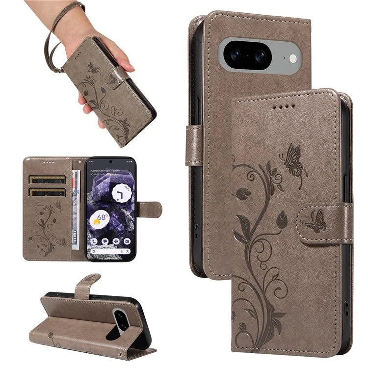 For Google Pixel 8 Leather Case Stand Card Slots Wrist Strap Phone Cover