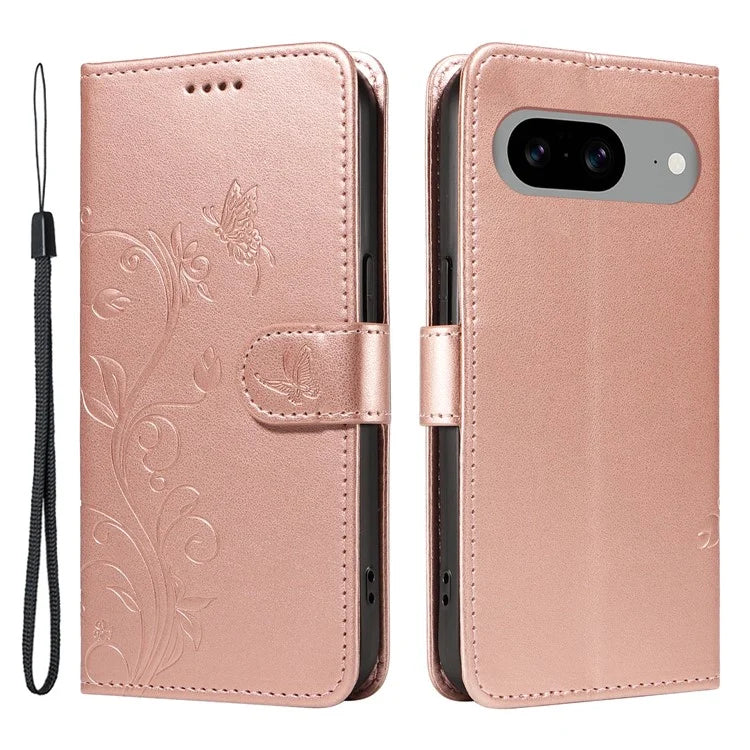 For Google Pixel 8 Leather Case Stand Card Slots Wrist Strap Phone Cover
