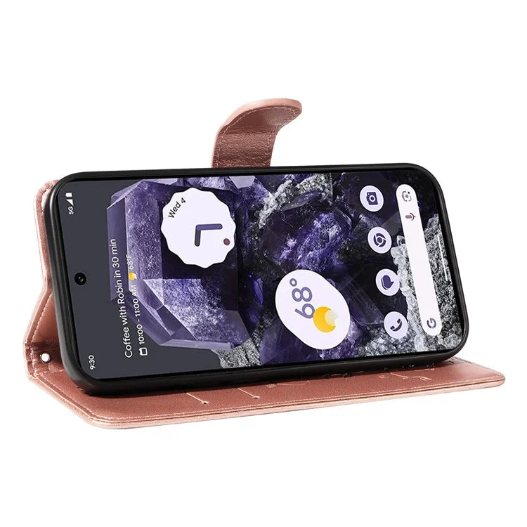 For Google Pixel 8 Leather Case Stand Card Slots Wrist Strap Phone Cover