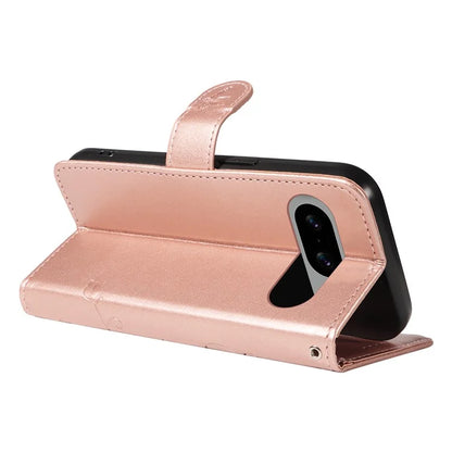 For Google Pixel 8 Leather Case Stand Card Slots Wrist Strap Phone Cover