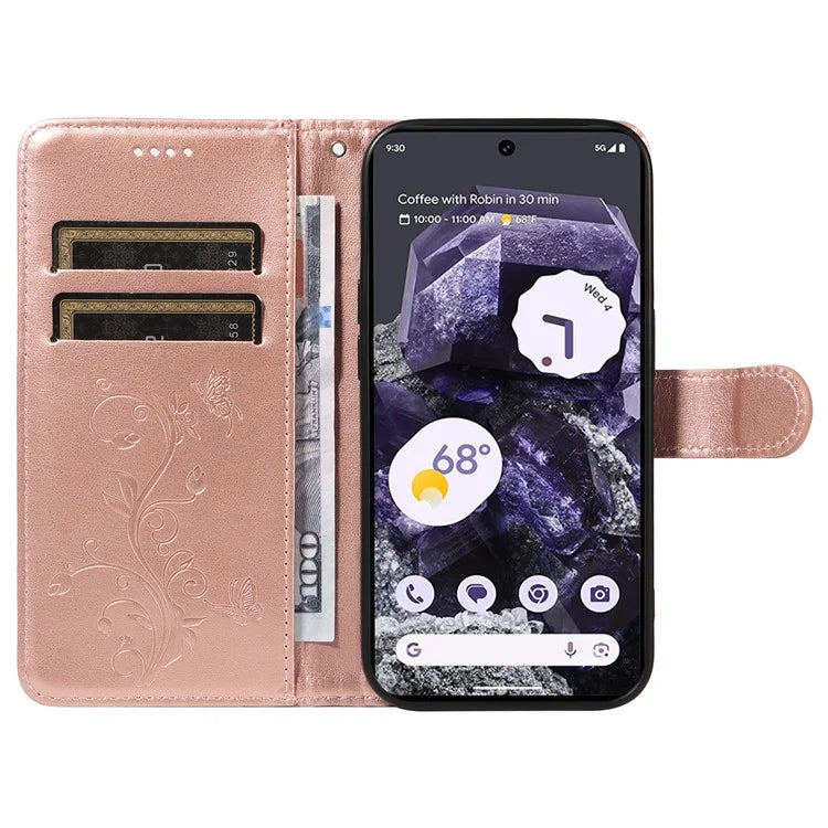 For Google Pixel 8 Leather Case Stand Card Slots Wrist Strap Phone Cover