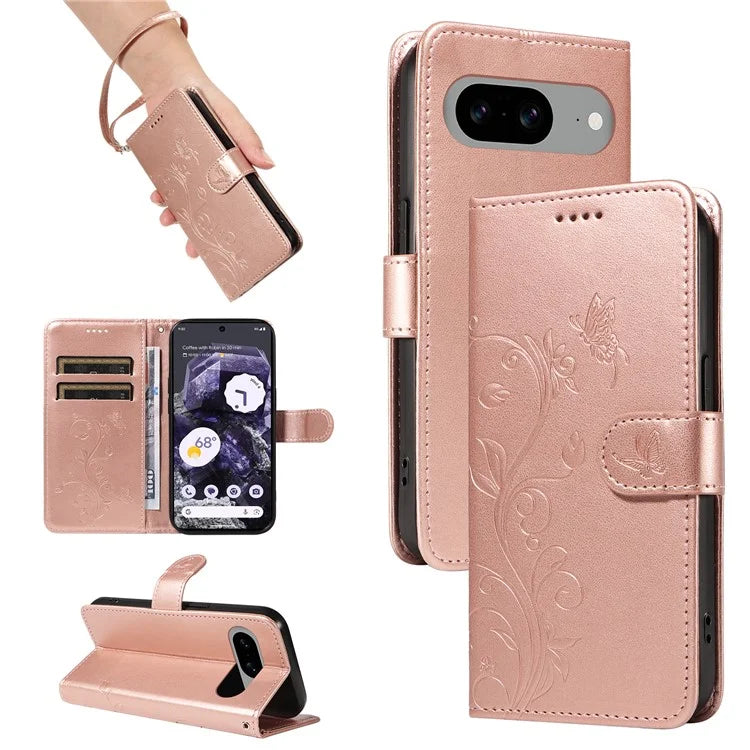 For Google Pixel 8 Leather Case Stand Card Slots Wrist Strap Phone Cover