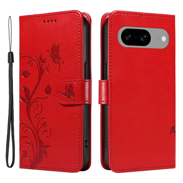For Google Pixel 8 Leather Case Stand Card Slots Wrist Strap Phone Cover