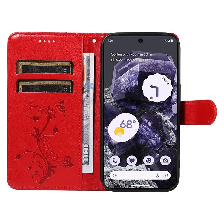 For Google Pixel 8 Leather Case Stand Card Slots Wrist Strap Phone Cover