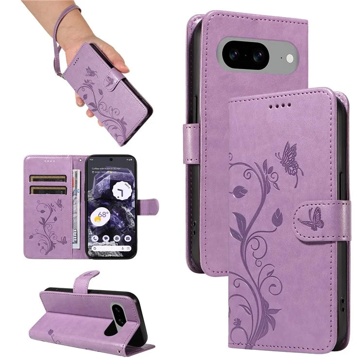 For Google Pixel 8 Leather Case Stand Card Slots Wrist Strap Phone Cover