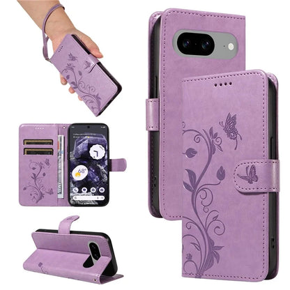 For Google Pixel 8 Leather Case Stand Card Slots Wrist Strap Phone Cover
