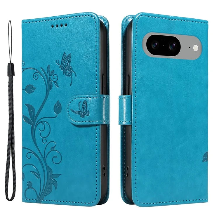 For Google Pixel 8 Leather Case Stand Card Slots Wrist Strap Phone Cover