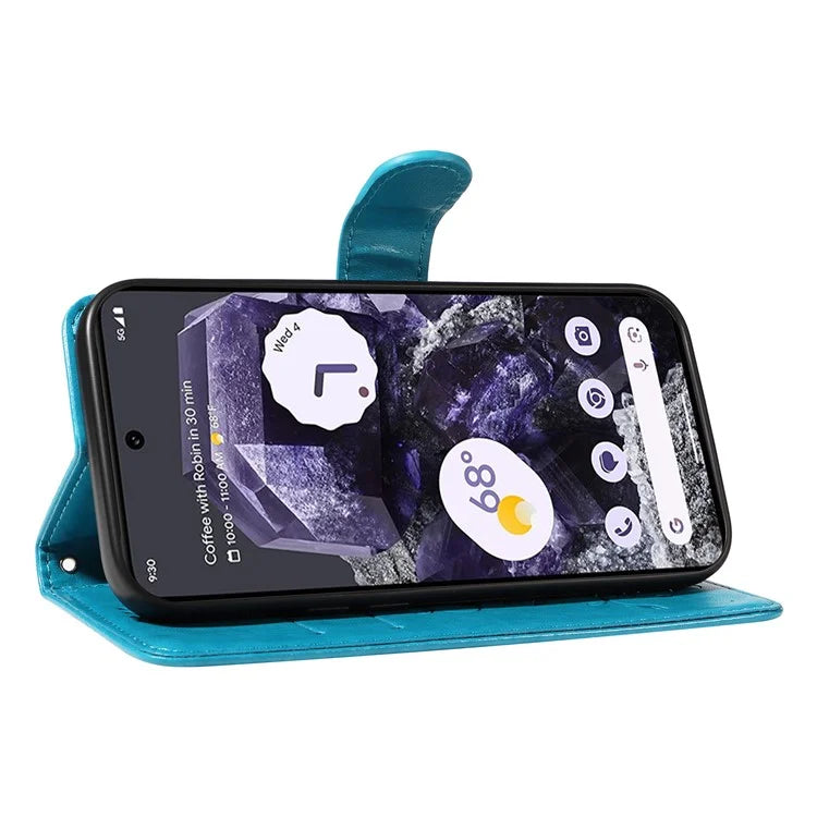 For Google Pixel 8 Leather Case Stand Card Slots Wrist Strap Phone Cover