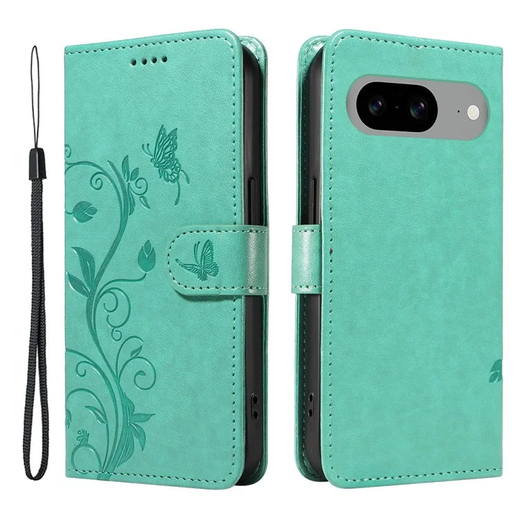 For Google Pixel 8 Leather Case Stand Card Slots Wrist Strap Phone Cover