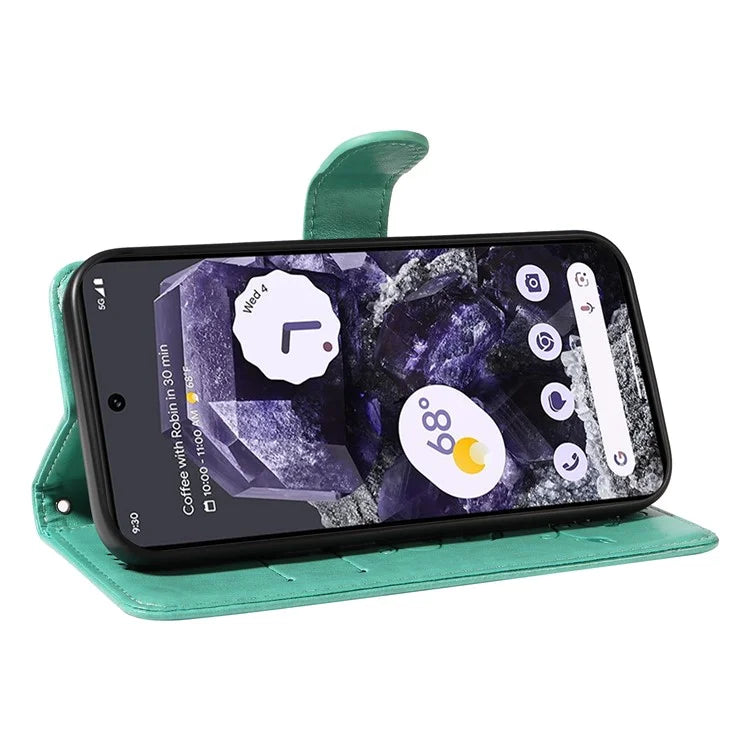For Google Pixel 8 Leather Case Stand Card Slots Wrist Strap Phone Cover