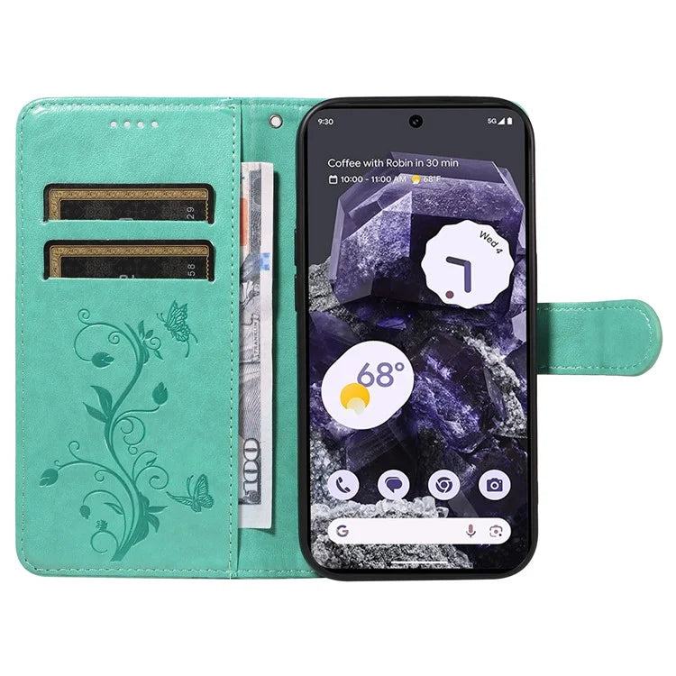 For Google Pixel 8 Leather Case Stand Card Slots Wrist Strap Phone Cover
