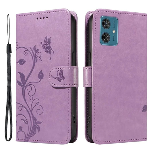 For Motorola Moto G54 5G Leather Wallet Case Flip Protective Phone Cover Butterfly Flower Pattern