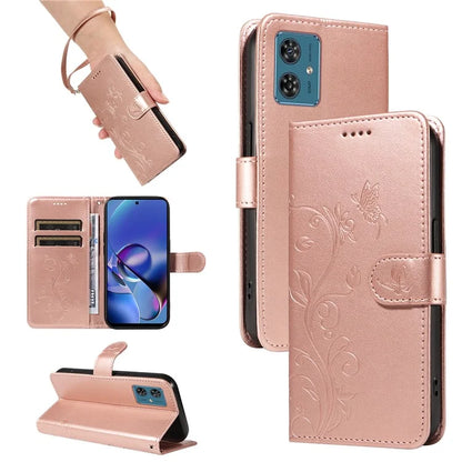 For Motorola Moto G54 5G Leather Wallet Case Flip Protective Phone Cover Butterfly Flower Pattern