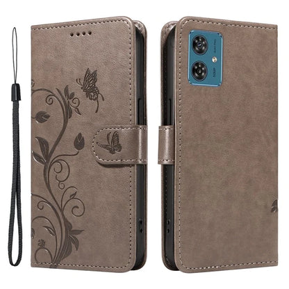 For Motorola Moto G54 5G Leather Wallet Case Flip Protective Phone Cover Butterfly Flower Pattern