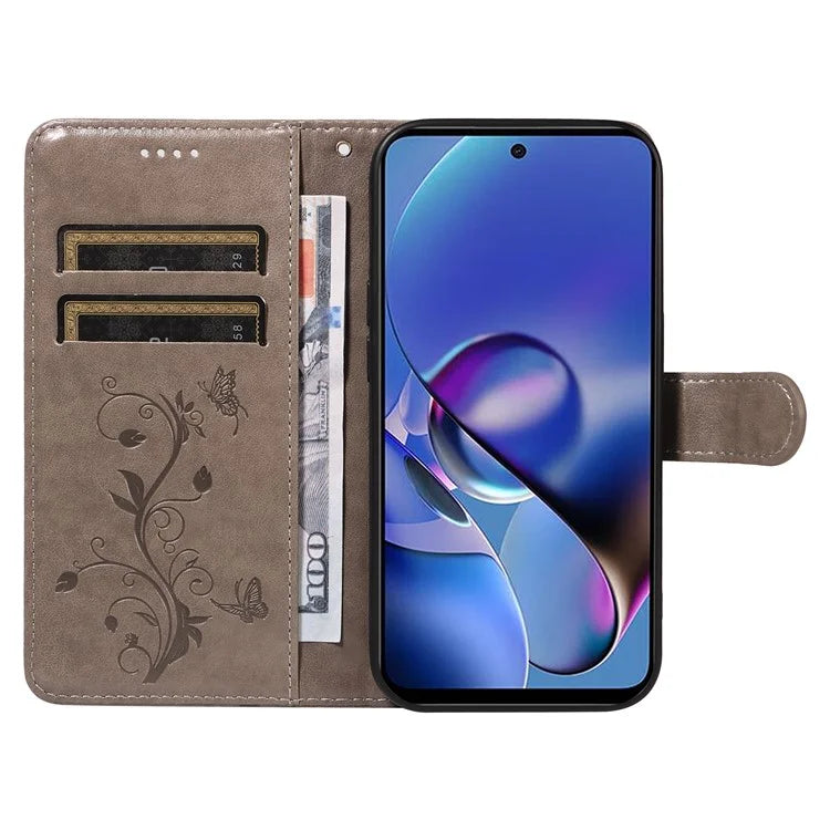 For Motorola Moto G54 5G Leather Wallet Case Flip Protective Phone Cover Butterfly Flower Pattern
