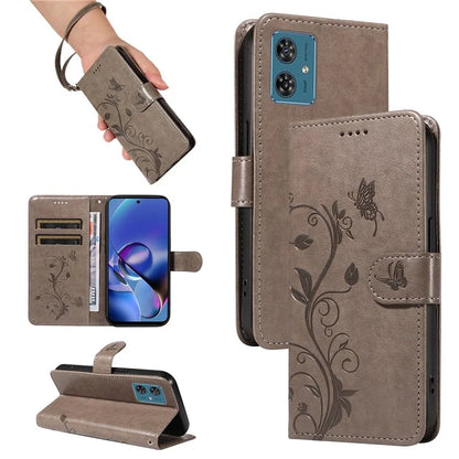 For Motorola Moto G54 5G Leather Wallet Case Flip Protective Phone Cover Butterfly Flower Pattern