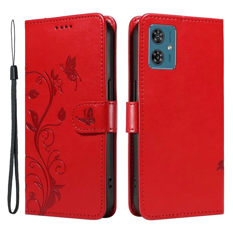For Motorola Moto G54 5G Leather Wallet Case Flip Protective Phone Cover Butterfly Flower Pattern