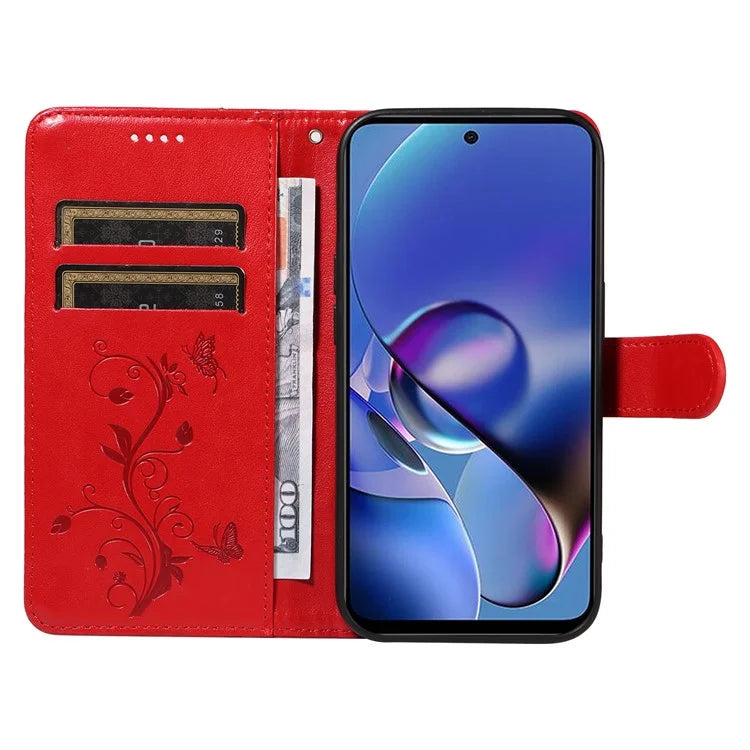 For Motorola Moto G54 5G Leather Wallet Case Flip Protective Phone Cover Butterfly Flower Pattern