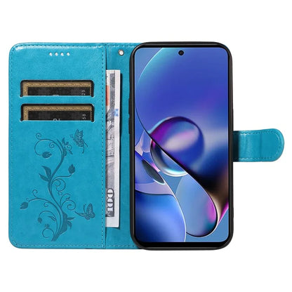 For Motorola Moto G54 5G Leather Wallet Case Flip Protective Phone Cover Butterfly Flower Pattern