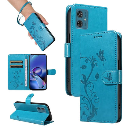 For Motorola Moto G54 5G Leather Wallet Case Flip Protective Phone Cover Butterfly Flower Pattern