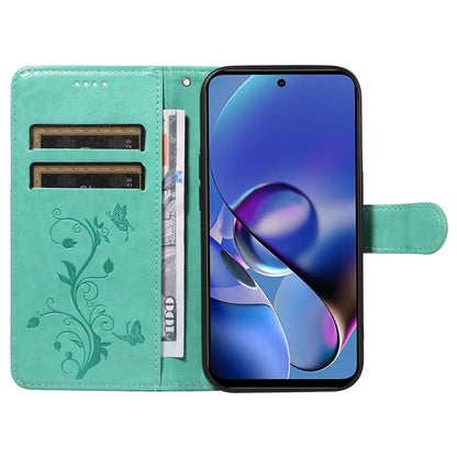For Motorola Moto G54 5G Leather Wallet Case Flip Protective Phone Cover Butterfly Flower Pattern