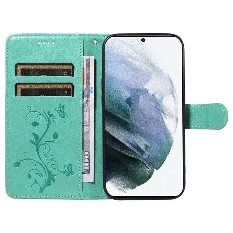 For Samsung Galaxy S21 FE 5G Leather Case Wrist Strap Card Holder Butterfly Flower Phone Cover